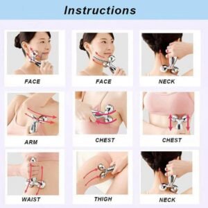 MAXTOP 3D Roller Massager MP-206 for Face & Body | Manual V-Shaped Facial & Body Massager Tool | 360° Rotating Roller for Skin Tightening, Face Lifting & Muscle Relaxation | Anti-Aging Beauty Massage Device (Silver) - Image 4
