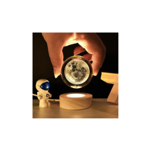 3D Moon Crystal Ball Lamp | LED Night Light with Wooden Base | Space-Themed Room Decor & Gift - Image 4