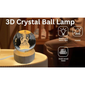 Divine 3D Saraswati Ji Crystal Ball Night Light with Wooden LED Base | Laser Engraved Goddess of Knowledge Glass Globe Lamp | Spiritual Decorative Night Light for Wisdom, Education & Positive Energy | Ideal for Study Table, Pooja Room, Home Decor & Student Gifting - Image 3