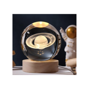 3D Jupiter Crystal Ball Night Light | Laser Engraved Planet Glass Orb with USB Wooden Base | LED Astronomy Lamp & Space-Themed Decor - Image 3