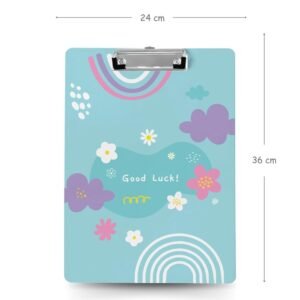 Designer Exam Clipboard for Students | Heavy Duty A4 Writing Pad with Motivational “Good Luck” Print | Premium Transparent Clipboard with Aesthetic Floral & Rainbow Design | Durable Metal Clip Board for School, College, Office & Board Exams (Blue) - Image 3