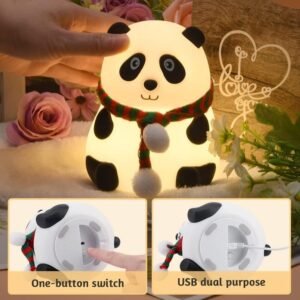 Cute Panda Silicone Night Light | Soft Touch USB Rechargeable Nursery Lamp for Kids & Toddlers | Dimmable Color Changing Bedside Animal Light for Night Feeding & Sleeping | BPA-Free Squishy Panda Lamp for Gifting - Image 3