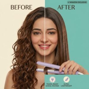 Mini Portable Hair Straightener for Women | Compact Ceramic Coated Travel Flat Iron with Quick Heating | Professional Hair Styling Tool for Short Hair, Bangs & Touch-Ups with Travel Case (Lavender) - Image 5