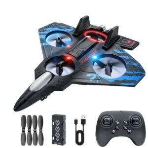 S1 RC Fighter Jet Drone with LED Lights | High-Speed Remote Control Stunt Plane with 360° Rotation, One-Key Takeoff & Altitude Hold | Interstellar-Themed Hybrid Flying Toy for Boys, Teens & Adults Ages 14+ (Black/Blue) - Image 1