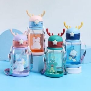 Kids School Water Bottle with Straw & Carry Strap | 500ml Leakproof Sipper Bottle with Cute Antler Cartoon Design & Protective Lid | BPA-Free Durable Travel Drinkware for Boys, Girls & Toddlers (Multicolor) - Image 4