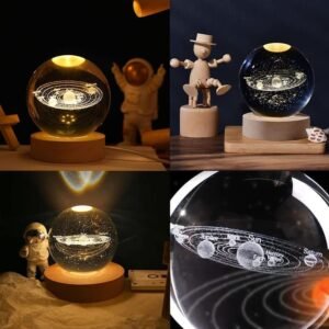 3D Galaxy Crystal Ball Night Light | Laser Engraved Solar System Glass Orb with USB Wooden Base | LED Decorative Lamp & Science Gift - Image 4
