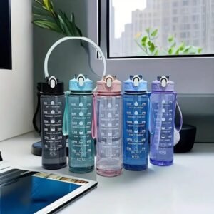 900ml Motivational Water Bottle with Time Markers & Quotes | BPA-Free Leakproof Sports Bottle with Carry Strap & Flip-Top Lid | Transparent Hydration Tracker for Gym, Fitness, Office & Travel (Lavender) - Image 3