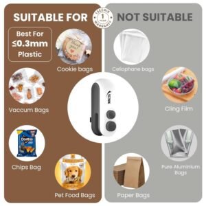 Portable Mini Bag Sealer | 2-in-1 Heat Sealer & Cutter with USB Rechargeable Design for Plastic & Vacuum Bags | Compact Magnetic Food Bag Resealer for Kitchen Snack Storage & Travel (White) - Image 3