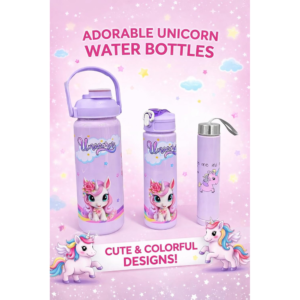 Kids Unicorn Water Bottle Set of 3 | Motivational Sipper Bottles with Straw & Carry Strap | Leakproof BPA-Free Sports Water Bottles for School, Travel & Outdoor | Purple - Image 4