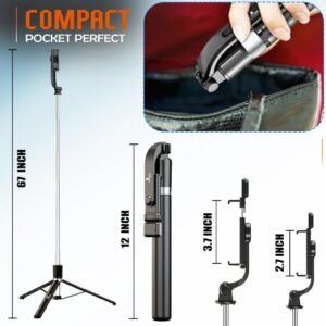 R1 Bluetooth Selfie Stick with Wireless Remote & Tripod Stand | Extendable 3-in-1 Selfie Pole & Foldable Phone Holder for iPhone & Android | Lightweight Portable Shooting Kit for Vlogging, Travel & Group Photos (Black) - Image 3