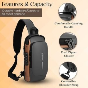 Premium Anti-Theft One Shoulder Sling Bag | USB Charging Crossbody Chest Backpack for Men & Women | Water-Resistant Travel Bag with Multi-Pocket Organizer for Hiking, Cycling & Daily Use | Ergonomic Outdoor - Image 3