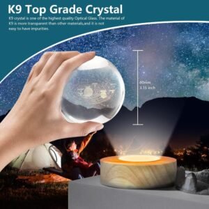 3D Galaxy Crystal Ball Night Light | Laser Engraved Solar System Glass Orb with USB Wooden Base | LED Decorative Lamp & Science Gift - Image 3