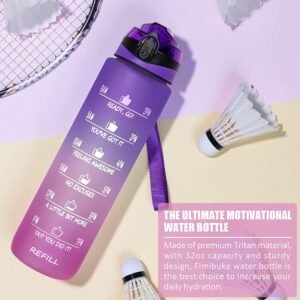 1000ml Motivational Water Bottle with Time Marker & Straw | BPA-Free Leakproof Sports Bottle with Carry Strap & Gradient Frost Design | Fitness Water Jug for Gym, Yoga, School & Travel - Image 4