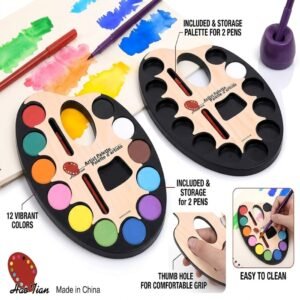 Artist Palette Watercolor Paint Set for Kids | 12 Vibrant Washable Colors with Paintbrush & Non-Toxic Palette Kit | Creative DIY Art & School Project Painting Set for Budding Young Artists - Image 3