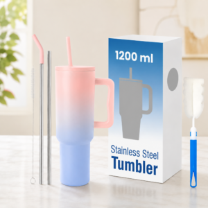 1200ml Insulated Stainless Steel Tumbler with Handle & Straw | Leakproof Vacuum Travel Mug for Hot & Cold Drinks | BPA-Free Cupholder-Friendly Bottle | Pink-Blue Gradient - Image 4