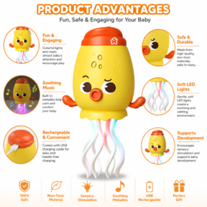 Tide Dance Octopus Musical Toy for Toddlers with LED Lights | Interactive Dancing & Walking Jellyfish with Colorful Glowing Tentacles, Music & USB Rechargeable Crawling Sensory Fun | Early Learning Gift for Babies & Infants (Yellow) - Image 3