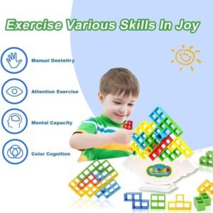 Tetra Tower Balance Building Blocks Game for Kids & Adults | 16 PCS Stacking Blocks with Wobble Base & Challenge Cards | Educational STEM Balance Toy for Family Party Games & Fun Learning, Ages 3+ - Image 2