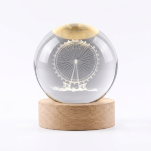 3D Couple Crystal Ball Lamp | Romantic Swing LED Night Light with USB Wooden Base | Home Decor & Gift - Image 3