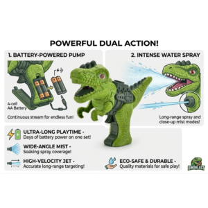 Interactive Dino Spray Gun Toy for Kids β T-Rex Mist Sprayer & Walking Dinosaur with Roaring Sounds | Musical Effects, LED Lights & Sensory Steam Action Toy | Fun Birthday Gift for Boys, Girls & Toddlers Ages 3+ with Interactive Play Features (Green) - Image 4