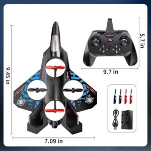 S1 RC Fighter Jet Drone with LED Lights | High-Speed Remote Control Stunt Plane with 360° Rotation, One-Key Takeoff & Altitude Hold | Interstellar-Themed Hybrid Flying Toy for Boys, Teens & Adults Ages 14+ (Black/Blue) - Image 3