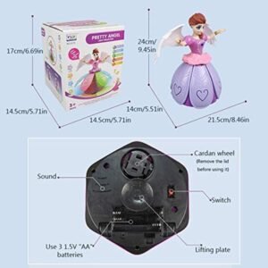 Musical Dancing Angel Girl Toy for Kids | Interactive Princess Fairy Doll with 360° Rotating Action & Expanding Petal Skirt | Battery Operated Sensory Toy with Colorful LED Lights, Magic Music & Bump-and-Go Movement for Toddlers & Girls (Purple/Pink) - Image 2