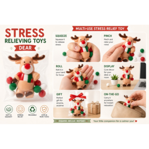 Reindeer Stress Relief Squeeze Toy for Kids & Adults | Slow-Rising Memory Foam Squishy with Festive Deer Design, Intelligent Slow-Recovery & Durable Non-Toxic Material | Sensory Fidget Toy for Anxiety, Focus & Hand Therapy (Brown/Red) - Image 4