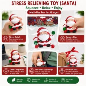 Santa Claus Stress Relief Squeeze Toy | Slow-rising memory foam squishy featuring festive Santa design, intelligent slow-recovery texture, and durable non-toxic stress relief for anxiety, focus, hand therapy, and holiday gifting (Red/White) - Image 3