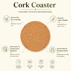 4 Cork Coasters With MDF Holder - Image 6