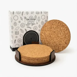 4 Cork Coasters With MDF Holder - Image 1