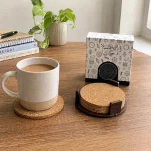 4 Cork Coasters With MDF Holder - Image 2