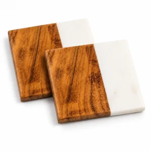Marble + Wood Coaster Set of 2 – Square 4" - Image 2