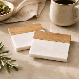 Marble + Wood Coaster Set of 2 – Square 4" - Image 4